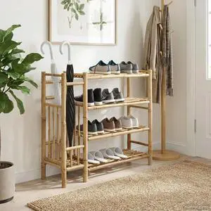 vidaXL Shoe Rack with Shelf Natural 34.65 x 10.63 x 31.50 in Bamboo vidaXL Shoe Rack with Shelf Natural 34.65 x 10.63 x 31.50 in Bamboo