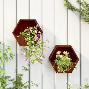 vidaXL Wall Planter Set of 2 Rusty Corten Steel Medium vidaXL Wall Planter Set of 2 Rusty Corten Steel Medium
