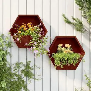 vidaXL Wall Planter Set of 2 Rusty Corten Steel Medium vidaXL Wall Planter Set of 2 Rusty Corten Steel Medium