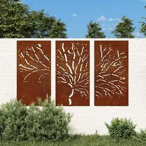 vidaXL Patio Wall Decorations 3 pcs 41.3"x21.7" Corten Steel Tree Design vidaXL Patio Wall Decorations 3 pcs 41.3"x21.7" Corten Steel Tree Design