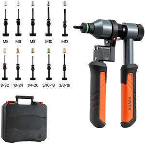 VEVOR Rivet Nut Tool Kit, 9-Inch Ratchet Rivnut Tool Kit, with 10 Mandrels and 100 Nuts, Metric and SAE Size M5, M6, M8, M10, M12, 8-32, 10-24, 1/4-20, 5/16-18, 3/8-16 UNC, with a Rugged Carrying Case VEVOR Rivet Nut Tool Kit, 9-Inch Ratchet Rivnut Tool Kit, with 10 Mandrels and 100 Nuts, Metric and SAE Size M5, M6, M8, M10, M12, 8-32, 10-24, 1/4-20, 5/16-18, 3/8-16 UNC, with a Rugged Carrying Case