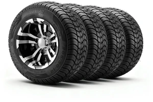 VEVOR Golf Cart Wheels, 10" 205/50-10 Black Aluminum Alloy Golf Cart Tires and Wheels Combo (Set of 4) Fit Club Car, EZGO, Yamaha, 4 Ply Rubber 4-Lug Lawn Mower Tires & Rims, 675 lbs Load, All-Terrain VEVOR Golf Cart Wheels, 10" 205/50-10 Black Aluminum Alloy Golf Cart Tires and Wheels Combo (Set of 4) Fit Club Car, EZGO, Yamaha, 4 Ply Rubber 4-Lug Lawn Mower Tires & Rims, 675 lbs Load, All-Terrain