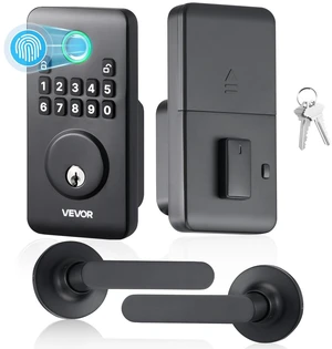 VEVOR Fingerprint Door Lock Set, Electronic Biometric Deadbolt Keyless Entry Door Lock with Handle, Pioneering Easy-Grip Design, Auto Locking, One-Time Code, Anti-Peeking Password, Matte Black VEVOR Fingerprint Door Lock Set, Electronic Biometric Deadbolt Keyless Entry Door Lock with Handle, Pioneering Easy-Grip Design, Auto Locking, One-Time Code, Anti-Peeking Password, Matte Black
