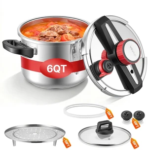 VEVOR Pressure Cooker, 6.3Qt Pressure Cooker Stainless Steel, Pressures Canner with Steaming Rack, Tempered Glass Lid, Three Pressures Settings for Meat, Beans, Rice, Soup, Sauces, Cook up to 100 kPa VEVOR Pressure Cooker, 6.3Qt Pressure Cooker Stainless Steel, Pressures Canner with Steaming Rack, Tempered Glass Lid, Three Pressures Settings for Meat, Beans, Rice, Soup, Sauces, Cook up to 100 kPa