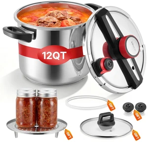 VEVOR Pressure Cooker, 12Qt Pressure Cooker Stainless Steel, Pressures Canner with Steaming Rack, Tempered Glass Lid, Three Pressures Settings for Meat, Beans, Rice, Soup, Sauces, Cook up to 100 kPa VEVOR Pressure Cooker, 12Qt Pressure Cooker Stainless Steel, Pressures Canner with Steaming Rack, Tempered Glass Lid, Three Pressures Settings for Meat, Beans, Rice, Soup, Sauces, Cook up to 100 kPa