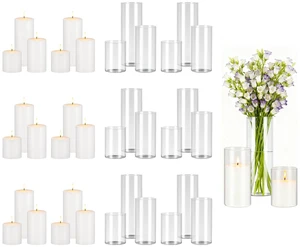 VEVOR Pillar Candles and Glass Vases Set 36 Pcs, Clear Cylinder Hurricane Candle Holders for Wedding Centerpieces, Tall Vase for Table Decor, Wedding Party, Thanksgiving, White (3.4" x 4.7",7.1",9.8") VEVOR Pillar Candles and Glass Vases Set 36 Pcs, Clear Cylinder Hurricane Candle Holders for Wedding Centerpieces, Tall Vase for Table Decor, Wedding Party, Thanksgiving, White (3.4" x 4.7",7.1",9.8")