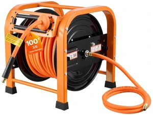 VEVOR Retractable Air Hose Reel, 3/8 Inch x 100 FT PVC Air Hose Max 300PSI, Auto Rewind Air-Compressor Hoses Reel with 5 ft Lead in, Portable Freestanding Heavy Duty Steel Reel for Garages Workshops VEVOR Retractable Air Hose Reel, 3/8 Inch x 100 FT PVC Air Hose Max 300PSI, Auto Rewind Air-Compressor Hoses Reel with 5 ft Lead in, Portable Freestanding Heavy Duty Steel Reel for Garages Workshops