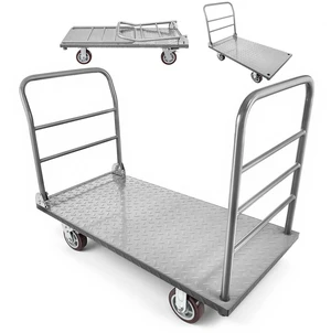 VEVOR Platform Truck, 2650 lbs Capacity, Heavy Duty Flatbed Cart Dolly with Detachable Guardrail and Swivel Wheels, Foldable Hand Push Truck Cart, for Groceries, Garage, Warehouse, 48 x 24 x 36.2 in VEVOR Platform Truck, 2650 lbs Capacity, Heavy Duty Flatbed Cart Dolly with Detachable Guardrail and Swivel Wheels, Foldable Hand Push Truck Cart, for Groceries, Garage, Warehouse, 48 x 24 x 36.2 in