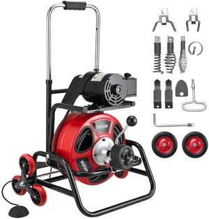 VEVOR Drain Cleaner Machine 75 FT x 1/2 Inch, Auto Feed Sewer Snake Auger, Portable Drain Cleaning Machine with Climbing Wheels, Adjustable Drum, 8 Cutters & Foot Switch for 2" to 6" Pipes VEVOR Drain Cleaner Machine 75 FT x 1/2 Inch, Auto Feed Sewer Snake Auger, Portable Drain Cleaning Machine with Climbing Wheels, Adjustable Drum, 8 Cutters & Foot Switch for 2" to 6" Pipes
