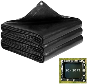 VEVOR 20 x 20 ft Pond Liner, 14 Mil Thickness, 3-Layer Reinforced PE Fish Koi Pond Liner for Outdoor Ponds, with Hemmed Edge and 4 Metal Buttonholes, for Water Garden, Waterfall, and Fountains, Black VEVOR 20 x 20 ft Pond Liner, 14 Mil Thickness, 3-Layer Reinforced PE Fish Koi Pond Liner for Outdoor Ponds, with Hemmed Edge and 4 Metal Buttonholes, for Water Garden, Waterfall, and Fountains, Black