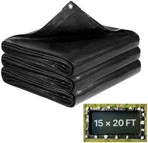 VEVOR 15 x 20 ft Pond Liner, 14 Mil Thickness, 3-Layer Reinforced PE Fish Koi Pond Liner for Outdoor Ponds, with Hemmed Edge and 4 Metal Buttonholes, for Water Garden, Waterfall, and Fountains, Black VEVOR 15 x 20 ft Pond Liner, 14 Mil Thickness, 3-Layer Reinforced PE Fish Koi Pond Liner for Outdoor Ponds, with Hemmed Edge and 4 Metal Buttonholes, for Water Garden, Waterfall, and Fountains, Black