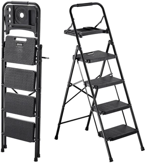 VEVOR 4 Step Ladder, Folding Step Stool with Wide Anti-Slip Pedal, Tool Tray, Comfort Handgrip, 600 lbs Capacity Portable Steel Ladder, Multi-Use for Kitchen, Home, Household and Office, Black VEVOR 4 Step Ladder, Folding Step Stool with Wide Anti-Slip Pedal, Tool Tray, Comfort Handgrip, 600 lbs Capacity Portable Steel Ladder, Multi-Use for Kitchen, Home, Household and Office, Black