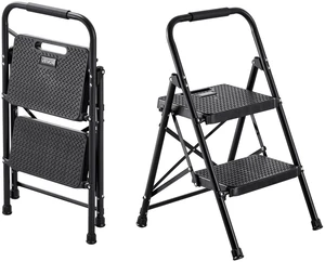 VEVOR 2 Step Ladder, Folding Step Stool with Wide Anti-Slip Pedal and Comfort Handgrip, Lightweight 600 lbs Capacity Portable Steel Ladder, Multi-Use for Kitchen, Home, Household and Office, Black VEVOR 2 Step Ladder, Folding Step Stool with Wide Anti-Slip Pedal and Comfort Handgrip, Lightweight 600 lbs Capacity Portable Steel Ladder, Multi-Use for Kitchen, Home, Household and Office, Black