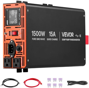 VEVOR 1500W Sump Pump Battery Backup System, LCD Display, Auto Switches to Battery Inverter Power for Sump Pump, Pure Sine Wave, for Basement Protection Emergency Power Outage, Batteries Not Included VEVOR 1500W Sump Pump Battery Backup System, LCD Display, Auto Switches to Battery Inverter Power for Sump Pump, Pure Sine Wave, for Basement Protection Emergency Power Outage, Batteries Not Included