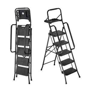 VEVOR 5 Step Ladder, Folding Step Stool with Wide Anti-Slip Pedal, Tool Tray, Dual Side Handrails, 600 lbs Capacity Portable Steel Ladder, Multi-Use for Kitchen, Home, Household and Office, Black VEVOR 5 Step Ladder, Folding Step Stool with Wide Anti-Slip Pedal, Tool Tray, Dual Side Handrails, 600 lbs Capacity Portable Steel Ladder, Multi-Use for Kitchen, Home, Household and Office, Black