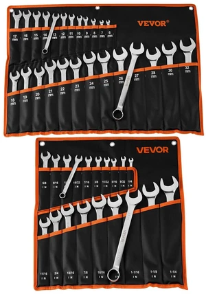 VEVOR Combination Wrench Set, 44-Piece SAE and Metric, 12-Point Box End and 15° Angled Open End Combination Wrenches with Roll Up Pouch, Carbon Steel, for General Household and Automotive Repairs VEVOR Combination Wrench Set, 44-Piece SAE and Metric, 12-Point Box End and 15° Angled Open End Combination Wrenches with Roll Up Pouch, Carbon Steel, for General Household and Automotive Repairs