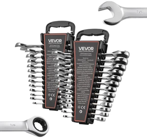 VEVOR Combination Wrench Set, 26-Piece SAE and Metric, 72 Teeth, Cr-V Steel Ratcheting Wrench Set, with Rack Organizer, Open End, Clear Size Labels, for General Household, Automotive Repairs, Silver VEVOR Combination Wrench Set, 26-Piece SAE and Metric, 72 Teeth, Cr-V Steel Ratcheting Wrench Set, with Rack Organizer, Open End, Clear Size Labels, for General Household, Automotive Repairs, Silver