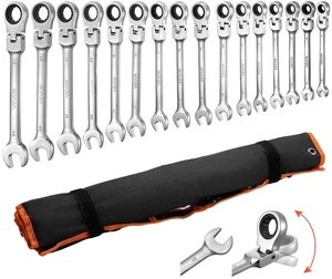 VEVOR Flex-Head Ratcheting Wrench Set, 30-Piece SAE and Metric, 72 Teeth, Cr-V Steel Ratchet Flexible Combination Wrench Set with Roll Up Pouch, for General Household and Automotive Repairs, Silver VEVOR Flex-Head Ratcheting Wrench Set, 30-Piece SAE and Metric, 72 Teeth, Cr-V Steel Ratchet Flexible Combination Wrench Set with Roll Up Pouch, for General Household and Automotive Repairs, Silver