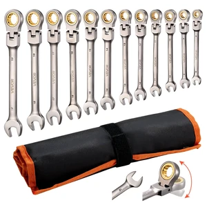 VEVOR Flex-Head Ratcheting Wrench Set, 12-Piece Metric 8 mm to 19 mm, 72 Teeth, Cr-V Steel Ratchet Flexible Combination Wrench Set with Roll Up Pouch, for General Household and Automotive Repairs VEVOR Flex-Head Ratcheting Wrench Set, 12-Piece Metric 8 mm to 19 mm, 72 Teeth, Cr-V Steel Ratchet Flexible Combination Wrench Set with Roll Up Pouch, for General Household and Automotive Repairs