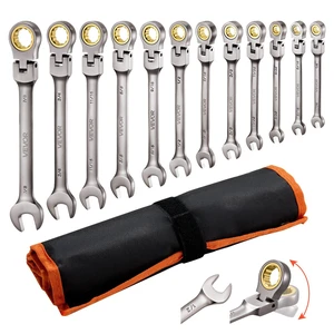 VEVOR Flex-Head Ratcheting Wrench Set, 12-Piece SAE Sizes, 72 Teeth, Cr-V Steel Ratchet Flexible Combination Wrench Set with Roll Up Pouch, for General Household and Automotive Repairs, Gray Nickel VEVOR Flex-Head Ratcheting Wrench Set, 12-Piece SAE Sizes, 72 Teeth, Cr-V Steel Ratchet Flexible Combination Wrench Set with Roll Up Pouch, for General Household and Automotive Repairs, Gray Nickel