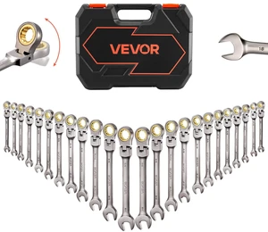 VEVOR Flex-Head Ratcheting Wrench Set, 24-Piece SAE and Metric, 72 Teeth, Cr-V Steel Ratchet Flexible Combination Wrench Set with Storage Case, for General Household, Automotive Repairs, Gray Nickel VEVOR Flex-Head Ratcheting Wrench Set, 24-Piece SAE and Metric, 72 Teeth, Cr-V Steel Ratchet Flexible Combination Wrench Set with Storage Case, for General Household, Automotive Repairs, Gray Nickel