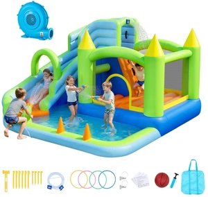 VEVOR Inflatable Bounce House, 11.3 x 12.3 x 7.0 ft Inflatable Bounce House Water Slide, Bouncer Castle with Castle Bounces, Basketball Hoop, Splash Pool & Water Ring Toss, for 3 to 4 Kids Ages 3 to 8 VEVOR Inflatable Bounce House, 11.3 x 12.3 x 7.0 ft Inflatable Bounce House Water Slide, Bouncer Castle with Castle Bounces, Basketball Hoop, Splash Pool & Water Ring Toss, for 3 to 4 Kids Ages 3 to 8