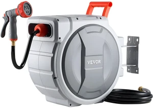 VEVOR Retractable Garden Hose Reel, 1/2 in x 100 ft, Wall Mounted Hose Reel with 9-Function Sprayer Nozzle and 180° Swivel Bracket, Any Length Lock, Automatic Slow Rewind System, for Garden Watering VEVOR Retractable Garden Hose Reel, 1/2 in x 100 ft, Wall Mounted Hose Reel with 9-Function Sprayer Nozzle and 180° Swivel Bracket, Any Length Lock, Automatic Slow Rewind System, for Garden Watering