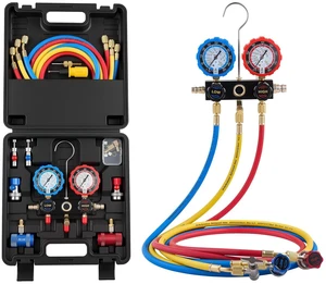 VEVOR AC Manifold Gauge Set for R134a R404A R1234yf R22 Refrigerant, 3 Way AC Gauge with 5 ft Hoses, Adapters, Quick Couplers, Can Taps for Automotive Air Conditioning Maintenance, Charging Evacuation VEVOR AC Manifold Gauge Set for R134a R404A R1234yf R22 Refrigerant, 3 Way AC Gauge with 5 ft Hoses, Adapters, Quick Couplers, Can Taps for Automotive Air Conditioning Maintenance, Charging Evacuation