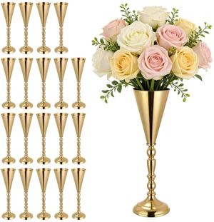 VEVOR 20 PCS Wedding Flower Vase, 16.9 in Tall Trumpet Flower Table Centerpieces, Banquet Vases Easy Installation, Electroplated Versatile Arrangement Stand for Party Events Home Decor Reception, Gold VEVOR 20 PCS Wedding Flower Vase, 16.9 in Tall Trumpet Flower Table Centerpieces, Banquet Vases Easy Installation, Electroplated Versatile Arrangement Stand for Party Events Home Decor Reception, Gold