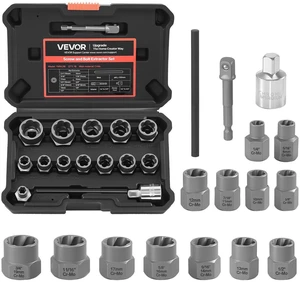 VEVOR Bolt Extractor Kit, 16 Pieces Impact Bolt & Nut Remover Set with Adapters and Pin Punch, Solid Storage Case, Cr-Mo Steel for Removing Damaged, Rusted, Stripped, Rounded Bolts, Nuts and Screws VEVOR Bolt Extractor Kit, 16 Pieces Impact Bolt & Nut Remover Set with Adapters and Pin Punch, Solid Storage Case, Cr-Mo Steel for Removing Damaged, Rusted, Stripped, Rounded Bolts, Nuts and Screws