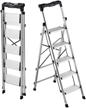 VEVOR 5 Step Ladder, Folding Step Stool with Wide Anti-Slip Pedal and Comfort Handgrip, 330 lbs Capacity Portable Aluminum Stepladder, Multi-Use for Kitchen, Warehouse, Household and Office, Silver VEVOR 5 Step Ladder, Folding Step Stool with Wide Anti-Slip Pedal and Comfort Handgrip, 330 lbs Capacity Portable Aluminum Stepladder, Multi-Use for Kitchen, Warehouse, Household and Office, Silver