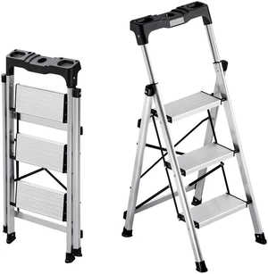 VEVOR 3 Step Ladder, Folding Step Stool with Wide Anti-Slip Pedal and Comfort Handgrip, 330 lbs Capacity Portable Aluminum Stepladder, Multi-Use for Kitchen, Warehouse, Household and Office, Silver VEVOR 3 Step Ladder, Folding Step Stool with Wide Anti-Slip Pedal and Comfort Handgrip, 330 lbs Capacity Portable Aluminum Stepladder, Multi-Use for Kitchen, Warehouse, Household and Office, Silver