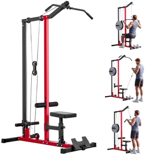 VEVOR LAT Pull Down Machine, 2-in-1 Row Cable Machine, Cable Machines Home Gym with 3-Level Adjustable Seat, 4-Level Adjustable Foam Roller, Load 500 lbs Lat Tower for Back, Chest, Tricep, Black Red VEVOR LAT Pull Down Machine, 2-in-1 Row Cable Machine, Cable Machines Home Gym with 3-Level Adjustable Seat, 4-Level Adjustable Foam Roller, Load 500 lbs Lat Tower for Back, Chest, Tricep, Black Red