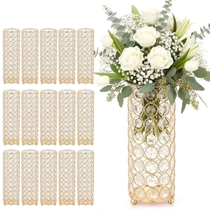 VEVOR 16 PCS Crystal Wedding Flower Vase, 10.24 in Tall Flower Table Centerpieces, Crystal Cylinder Banquet Vases Easy Installation, Versatile Arrangement Stand for Party Events Room Home Decor, Gold VEVOR 16 PCS Crystal Wedding Flower Vase, 10.24 in Tall Flower Table Centerpieces, Crystal Cylinder Banquet Vases Easy Installation, Versatile Arrangement Stand for Party Events Room Home Decor, Gold