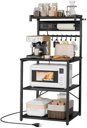 VEVOR Kitchen Bakers Rack, 4.6ft Power Cable Bakers Rack with Power Outlet, Kitchen Stand with X-Shaped Support Bar, 8 S-Shaped Hooks, Coffee Bar Stand for Dishes, Spice Bottles, Built-In Power Strip VEVOR Kitchen Bakers Rack, 4.6ft Power Cable Bakers Rack with Power Outlet, Kitchen Stand with X-Shaped Support Bar, 8 S-Shaped Hooks, Coffee Bar Stand for Dishes, Spice Bottles, Built-In Power Strip