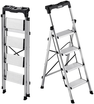 VEVOR 4 Step Ladder, Folding Step Stool with Wide Anti-Slip Pedal and Comfort Handgrip, 330 lbs Capacity Portable Aluminum Stepladder, Multi-Use for Kitchen, Home, Warehouse and Office, Silver VEVOR 4 Step Ladder, Folding Step Stool with Wide Anti-Slip Pedal and Comfort Handgrip, 330 lbs Capacity Portable Aluminum Stepladder, Multi-Use for Kitchen, Home, Warehouse and Office, Silver