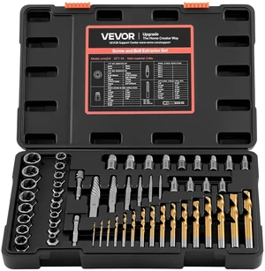 VEVOR Screw Extractor Set with Drill Bits, 54 Pieces, Easy Out Nut Bolt Extractors and Drill Bits, with Adapters, Solid Storage Case, Cr-Mo Steel for Removing Rounded, Broken, or Stripped Fasteners VEVOR Screw Extractor Set with Drill Bits, 54 Pieces, Easy Out Nut Bolt Extractors and Drill Bits, with Adapters, Solid Storage Case, Cr-Mo Steel for Removing Rounded, Broken, or Stripped Fasteners