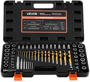 VEVOR Screw Extractor Set with Drill Bits, 65 Pieces, Easy Out Nut Bolt Extractors and Drill Bits, with Adapters, Solid Storage Case, Cr-Mo Steel for Removing Rounded, Broken, or Stripped Fasteners VEVOR Screw Extractor Set with Drill Bits, 65 Pieces, Easy Out Nut Bolt Extractors and Drill Bits, with Adapters, Solid Storage Case, Cr-Mo Steel for Removing Rounded, Broken, or Stripped Fasteners