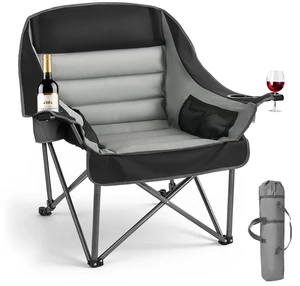 VEVOR Oversized Camping Chairs, 450 lbs Heavy Duty Support, Portable Padded Folding Camp Chairs with Dual Cup Holders & Wine Glass Holders, Carry Bag for Outdoor, Fishing, Black & Gray, 1 Pack VEVOR Oversized Camping Chairs, 450 lbs Heavy Duty Support, Portable Padded Folding Camp Chairs with Dual Cup Holders & Wine Glass Holders, Carry Bag for Outdoor, Fishing, Black & Gray, 1 Pack