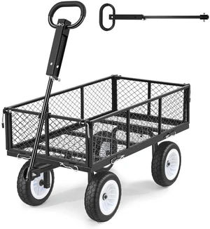 VEVOR Garden Cart, 900 LBS, Heavy Duty Steel Yard and Garden Utility Wagon with 10-Inch Tires, Outdoor Gardening Stool with Adjustable Handle, Detachable Side Panels, Attach to ATV or Tractor, Black VEVOR Garden Cart, 900 LBS, Heavy Duty Steel Yard and Garden Utility Wagon with 10-Inch Tires, Outdoor Gardening Stool with Adjustable Handle, Detachable Side Panels, Attach to ATV or Tractor, Black