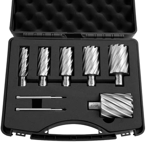 VEVOR Annular Cutter Set, 8 pcs Weldon Shank Mag Drill Bits Kit, 2" Cutting Depth, 7/8" to 2" Cutting Diameter, HSS, 6 Drill Bits with 2 Pilot Pins, Plastic Case, for Magnetic Drills, Steel, Aluminum VEVOR Annular Cutter Set, 8 pcs Weldon Shank Mag Drill Bits Kit, 2" Cutting Depth, 7/8" to 2" Cutting Diameter, HSS, 6 Drill Bits with 2 Pilot Pins, Plastic Case, for Magnetic Drills, Steel, Aluminum