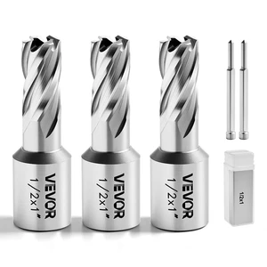 VEVOR Annular Cutter Set, 5 pcs Weldon Shank Mag Drill Bits Kit, 1" Cutting Depth, 1/2" Cutting Diameter, HSS, 3 Drill Bits with 2 Pilot Pins and 3 Plastic Cases, for Magnetic Drills, Steel, Aluminum VEVOR Annular Cutter Set, 5 pcs Weldon Shank Mag Drill Bits Kit, 1" Cutting Depth, 1/2" Cutting Diameter, HSS, 3 Drill Bits with 2 Pilot Pins and 3 Plastic Cases, for Magnetic Drills, Steel, Aluminum
