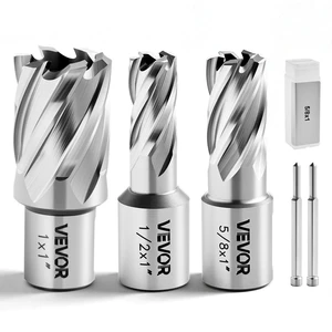 VEVOR Annular Cutter Set, 5 pcs Weldon Shank Mag Drill Bits Kit, 1" Cutting Depth, 1/2", 5/8", 1" Cutting Diameter, HSS, 3 Drill Bits with 2 Pilot Pins and 3 Plastic Cases, for Magnetic Drills, Steel VEVOR Annular Cutter Set, 5 pcs Weldon Shank Mag Drill Bits Kit, 1" Cutting Depth, 1/2", 5/8", 1" Cutting Diameter, HSS, 3 Drill Bits with 2 Pilot Pins and 3 Plastic Cases, for Magnetic Drills, Steel