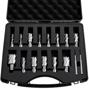 VEVOR Annular Cutter Set, 16 pcs Weldon Shank Mag Drill Bits Kit, 1" Cutting Depth, 7/16" to 1-3/8" Cutting Diameter, HSS, 14 Drill Bits with 2 Pilot Pins, Plastic Case, for Magnetic Drills, Steel VEVOR Annular Cutter Set, 16 pcs Weldon Shank Mag Drill Bits Kit, 1" Cutting Depth, 7/16" to 1-3/8" Cutting Diameter, HSS, 14 Drill Bits with 2 Pilot Pins, Plastic Case, for Magnetic Drills, Steel