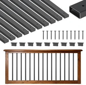 VEVOR 61 Pack Deck Balusters, 32.28 in Galvanized Steel Railing Spindles, Hollow Rectangle Metal Decking Stair Balusters with Pre-Drilled Hole, End Caps, Screws, for Deck, Porch & Stair Railing, Black VEVOR 61 Pack Deck Balusters, 32.28 in Galvanized Steel Railing Spindles, Hollow Rectangle Metal Decking Stair Balusters with Pre-Drilled Hole, End Caps, Screws, for Deck, Porch & Stair Railing, Black