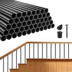 VEVOR 125 Pack Deck Balusters, 36 in Aluminum Railing Spindles, 3/4 in Diameter Hollow Round Metal Decking Stair Balusters with Connectors, Screws, for Deck, Porch & Staircase Railing Fence, Black VEVOR 125 Pack Deck Balusters, 36 in Aluminum Railing Spindles, 3/4 in Diameter Hollow Round Metal Decking Stair Balusters with Connectors, Screws, for Deck, Porch & Staircase Railing Fence, Black