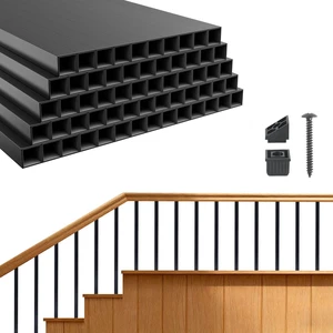 VEVOR 125 Pack Deck Balusters, 3/4 in Square x 26 in Long Aluminum Railing Spindles, Hollow Metal Decking Stair Balusters with Connectors, Screws, for Deck, Porch & Staircase Railing Fence, Black VEVOR 125 Pack Deck Balusters, 3/4 in Square x 26 in Long Aluminum Railing Spindles, Hollow Metal Decking Stair Balusters with Connectors, Screws, for Deck, Porch & Staircase Railing Fence, Black