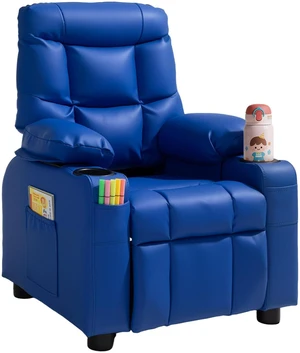 VEVOR Kids Reclining Chair, Toddler Recliner with 2 Cup Holders and 4 Pockets, 107° to 126° Adjustable Back, Easy-to-Clean PU Leather Recliner Couch with Footrest, for Boys, Girls & Children (Blue) VEVOR Kids Reclining Chair, Toddler Recliner with 2 Cup Holders and 4 Pockets, 107° to 126° Adjustable Back, Easy-to-Clean PU Leather Recliner Couch with Footrest, for Boys, Girls & Children (Blue)