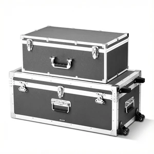 VEVOR Metal Storage Trunk, Set of 2, Wooden Suitcase Storage Boxes with Padlocks, Large Trunk Includes Casters and 3 Metal Handles, Decorative Store Chest with Lids for Travel, Apartment, Dorm, Gray VEVOR Metal Storage Trunk, Set of 2, Wooden Suitcase Storage Boxes with Padlocks, Large Trunk Includes Casters and 3 Metal Handles, Decorative Store Chest with Lids for Travel, Apartment, Dorm, Gray