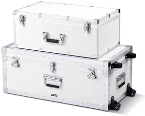 VEVOR Metal Storage Trunk, Set of 2, Wooden Suitcase Storage Boxes with Padlocks, Large Trunk Includes Casters and 3 Metal Handles, Decorative Store Chest with Lids for Travel, Apartment, Dorm, White VEVOR Metal Storage Trunk, Set of 2, Wooden Suitcase Storage Boxes with Padlocks, Large Trunk Includes Casters and 3 Metal Handles, Decorative Store Chest with Lids for Travel, Apartment, Dorm, White